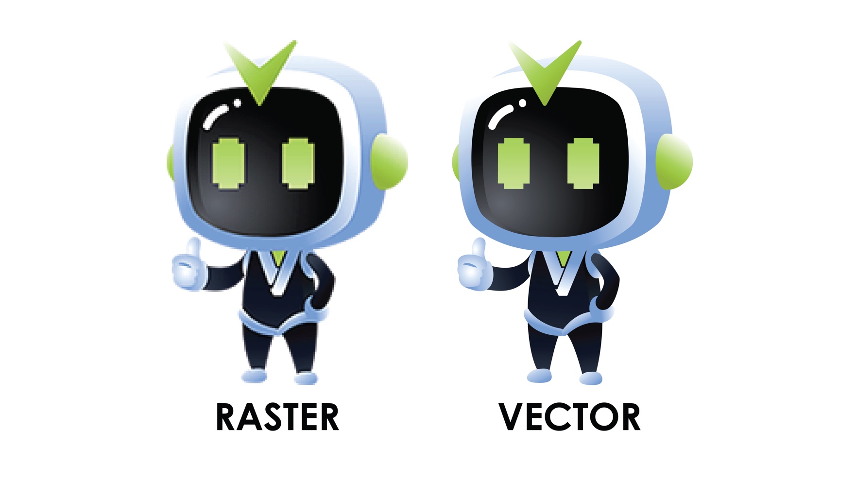 Overview graphic comparing raster and vector images